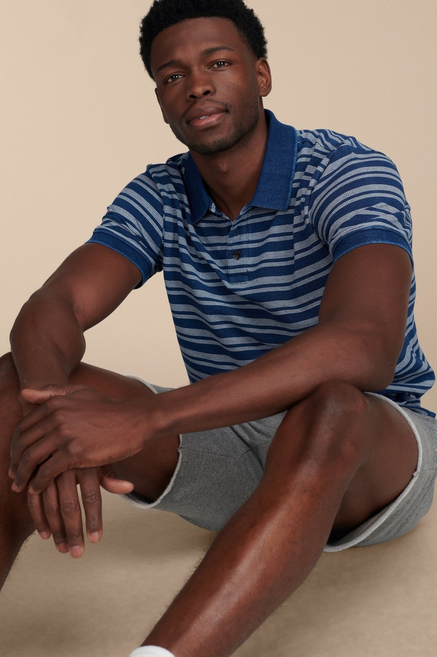 stripe indigo pique polo